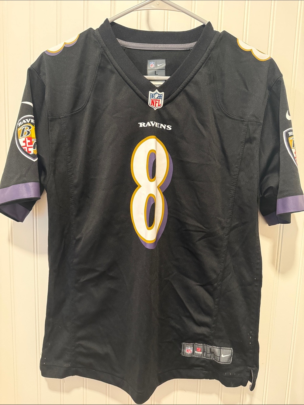 Nike Black Baltimore Ravens #8 Football Jersey with Purple & Gold Accents